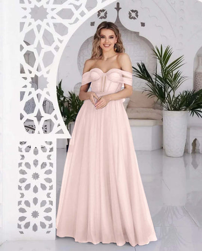 Hellodresses Tulle Off the Shoulder Sweetheart Sleeveless Royal Blue Prom Dress