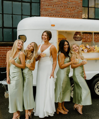 Simple Sheath Spaghetti Strap Sage Green Satin Evening Dress Bridesmaid Dress SH2784