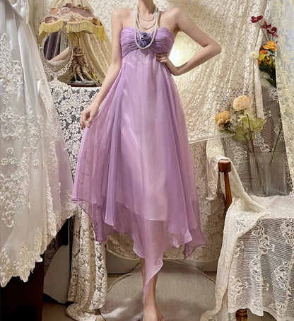 Purple Floral Elegant Short Homecoming Dress Chiffon Ball Gown Evening Gown Party Dress Bridesmaid Dresses gh4462