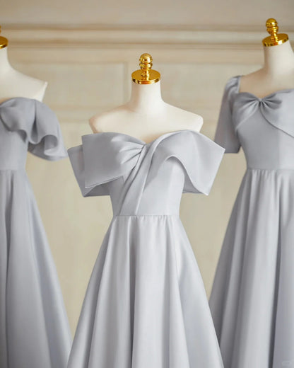 Silver Gray Elegant Fashion Long Satin Ball Gown Evening Dress Party Dress Bridesmaid Dresses Prom Dress gh3997