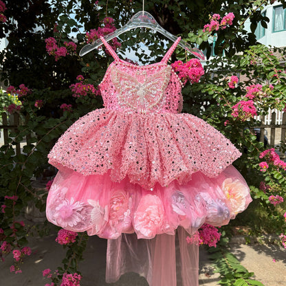 Elegant Flower Girl Dress with Floral Details for Weddings Parties J030