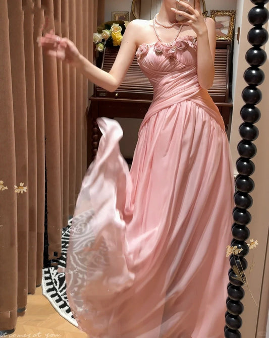 Pink Floral Elegant Long Tulle Prom Dress Evening Dress Party Dress Bridesmaid Dresses gh4461