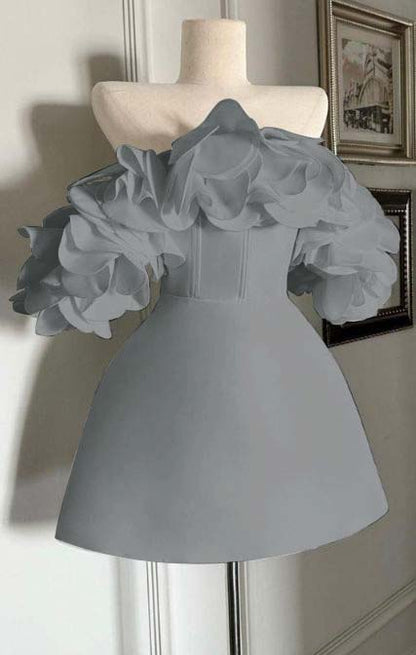 Off the Shoulder Sleeveless Short Homecoming Dress With Ruffles HC0153