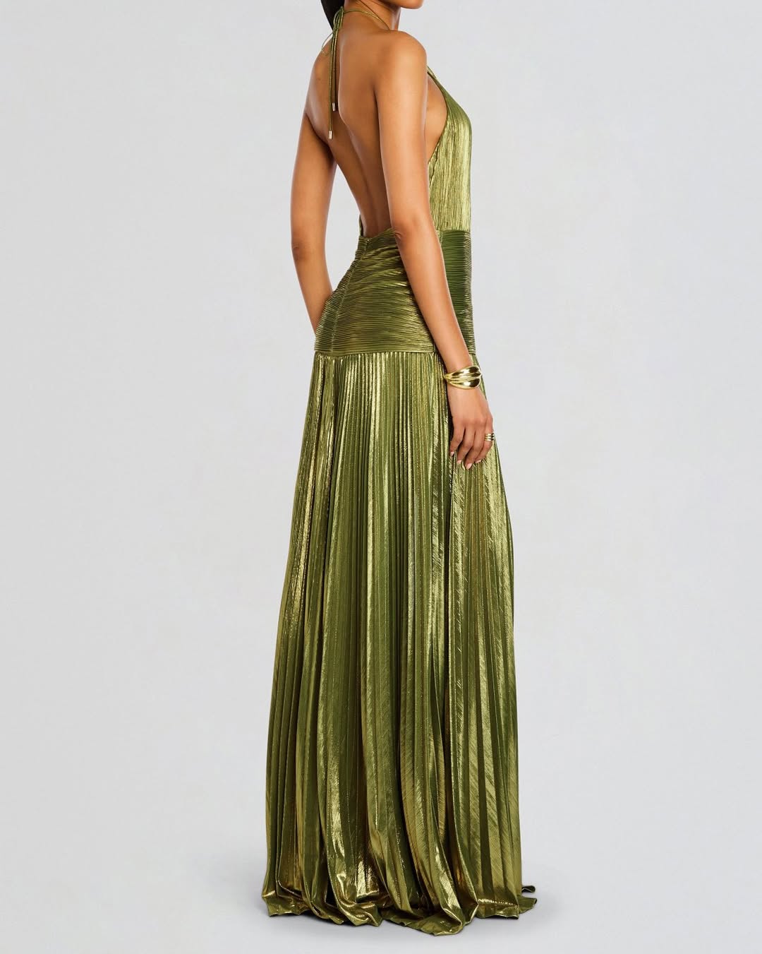 Charming Green Halter Sleeveless Backless Split Prom Dress with Pleated | Zelldresses
