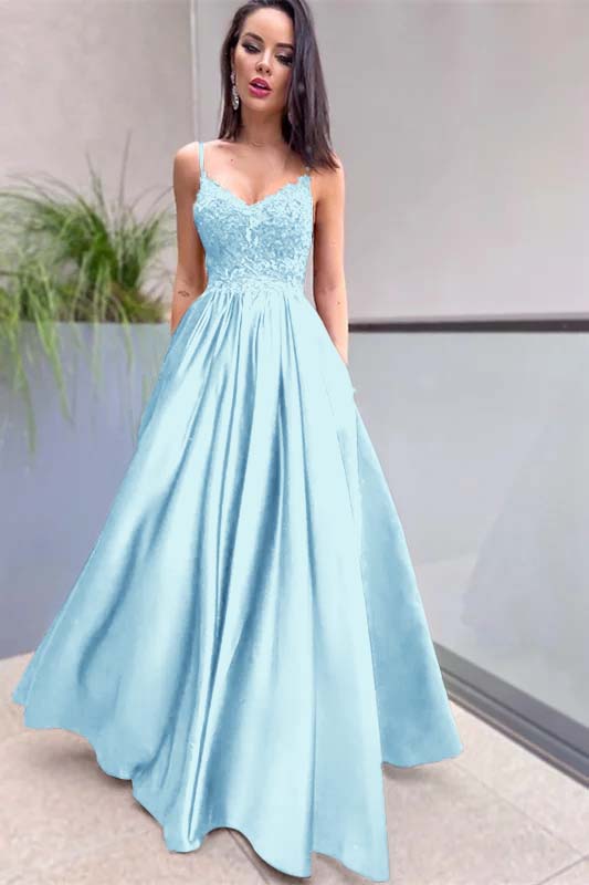 Royal Blue Prom Dress Lace Appliques With Pockets PD0209
