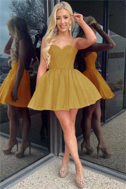 Hellodresses Shinning Spaghetti Strap Sleeveless Short A Line Homecoming Dress With Sequins