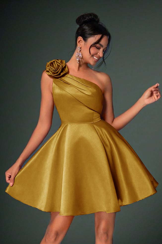 One Shoulder Sleeveless Short A Line Homecoming Dress With Pleated HC0183