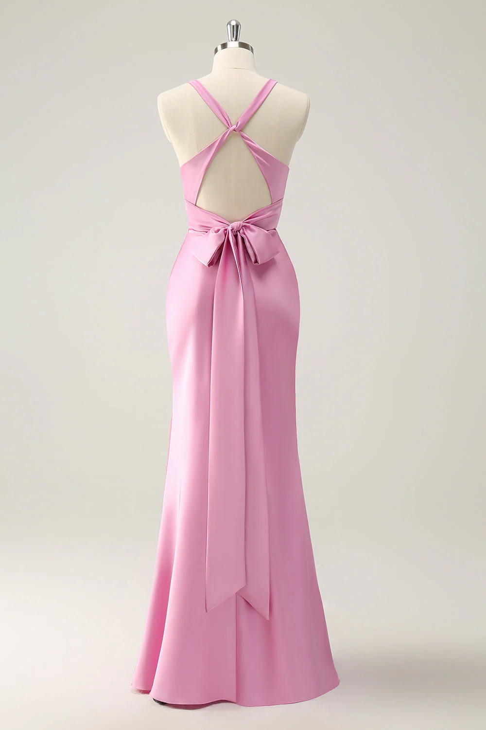 Candy Pink Sleeveless Mermaid Bridesmaid Dress with V Neck YU0054