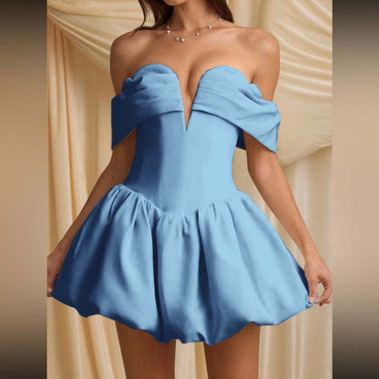 Off the Shoulder Sleeveless Short Homecoming Dress With Pleated HC0165