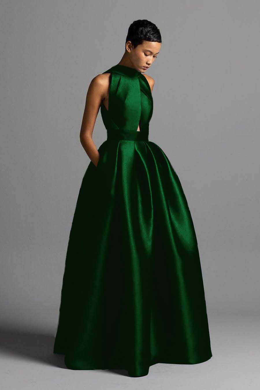 Exquisite Royal Blue Satin Halter Strapless Sleeveless A Line Prom Dress with Pleated | Zelldresses