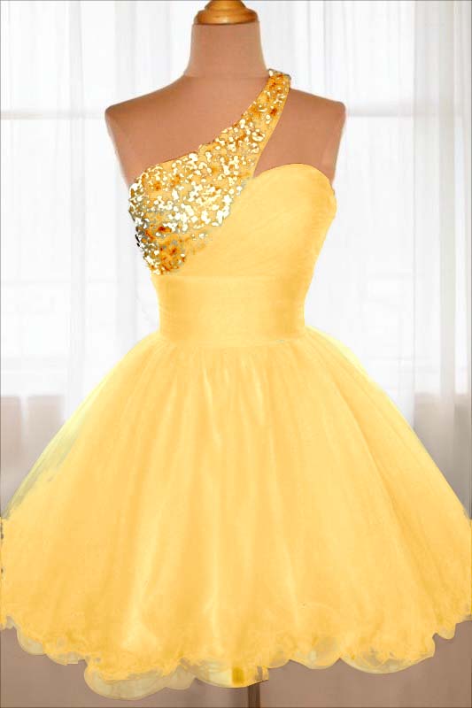 Red Tulle Sleeveless One Shoulder Ruffles Short Homecoming Dress with Sequins