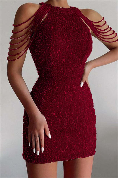 Chic Champagne Sequins Jewel Neck Sleeveless Short Homecoming Dress With Beadings HC0027