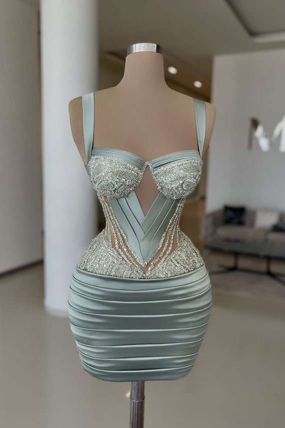 Straps Sleeveless Short Homecoming Dress With Pleated Beading HC0159