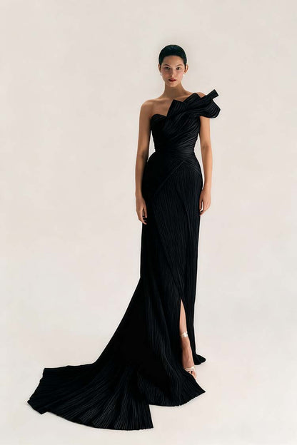 Chic One Shoulder Sleeveless Long Split Prom Dress With Pleated XJ0906