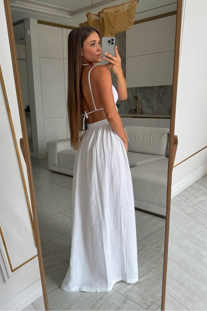 Spaghetti Strap Backless Sleeveless Long Split Prom Dress With Pleated XJ0843