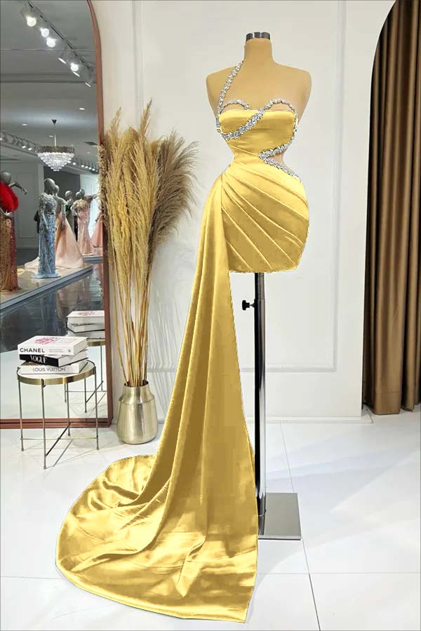 Hellodresses Black One Shoulder Sleeveless Short Homecoming Dress Pleated With Ruffles