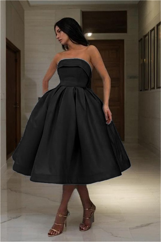 Charming Satin Strapless Sleeveless A Line Short Homecoming Dress with Pleated