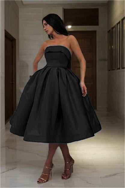 Charming Satin Strapless Sleeveless A Line Short Homecoming Dress with Pleated