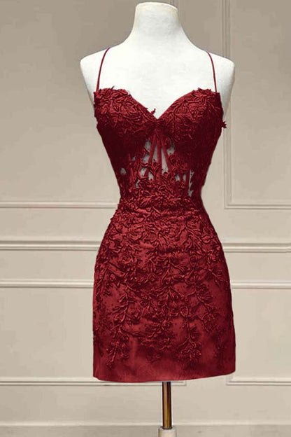 Hellodresses Royal Blue Spaghetti Strap Sleeveless Short Homecoming Dress With Embroidery