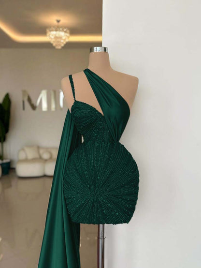 One Shoulder Sleeveless Short Homecoming Dress With Beading HC0152