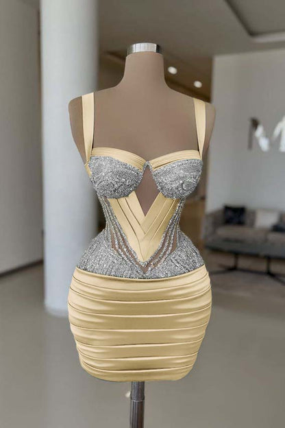 Straps Sleeveless Short Homecoming Dress With Pleated Beading HC0159