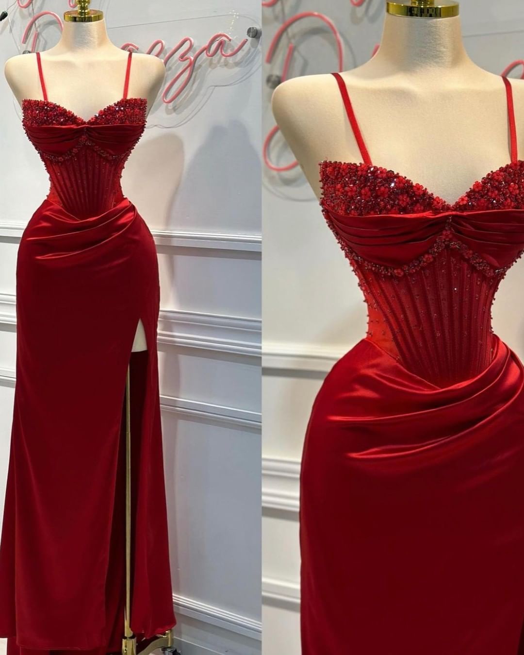 Elegant Red Spaghetti Strap Sheath Mermaid Prom Dress LY0018