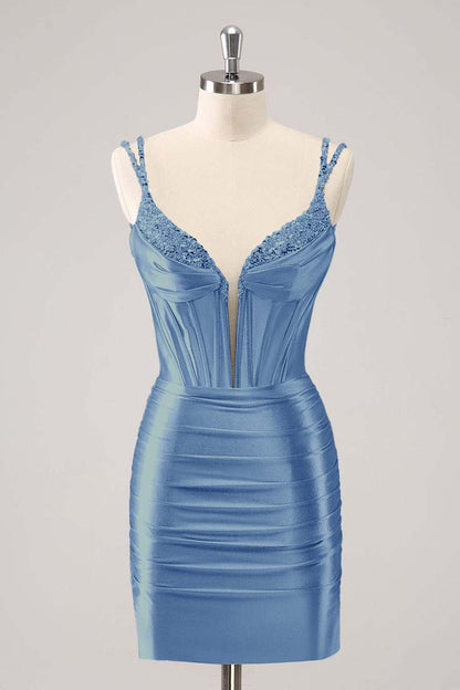 Spaghetti Strap Sleeveless Short Homecoming Dress With Beading HC0143