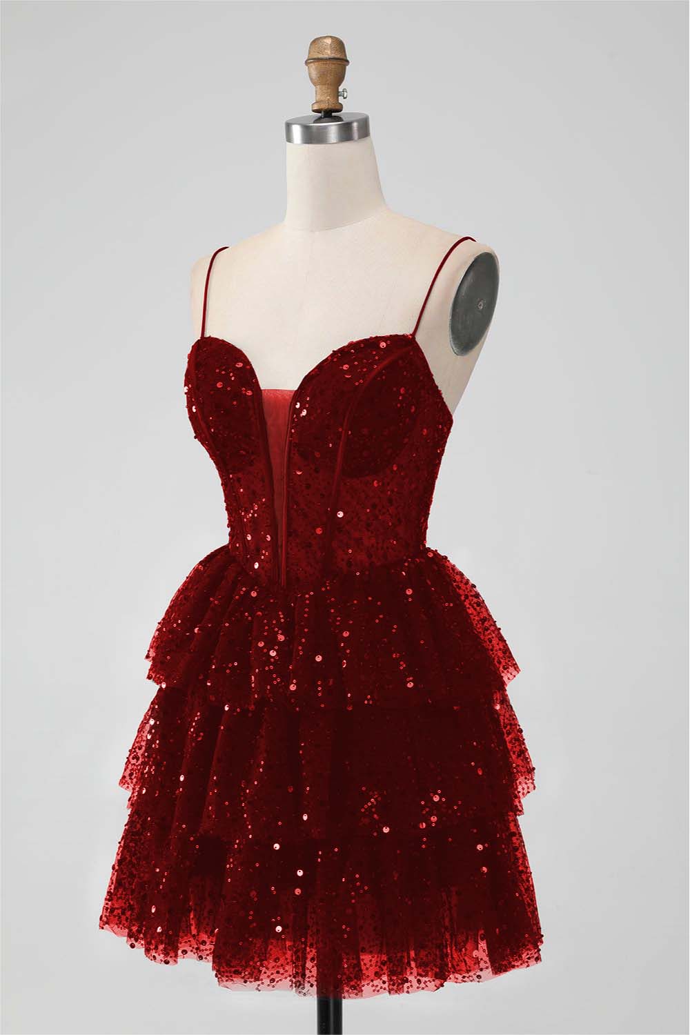 Black Sequins Spaghetti Strap Sleeveless Short Homecoming Dress With Ruffles HC0017