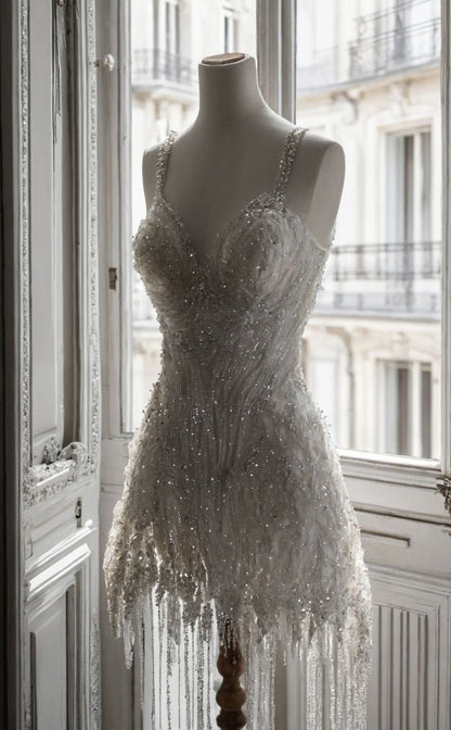 zelldressess-New White Luxury Sweet Short Beaded Homecoming Dress Birthday Party Dress gh5193