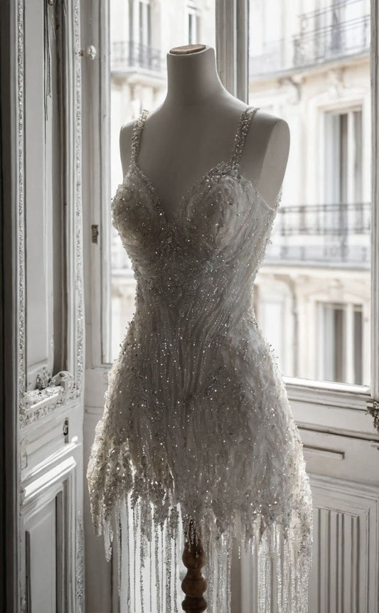 zelldressess-New White Luxury Sweet Short Beaded Homecoming Dress Birthday Party Dress gh5193