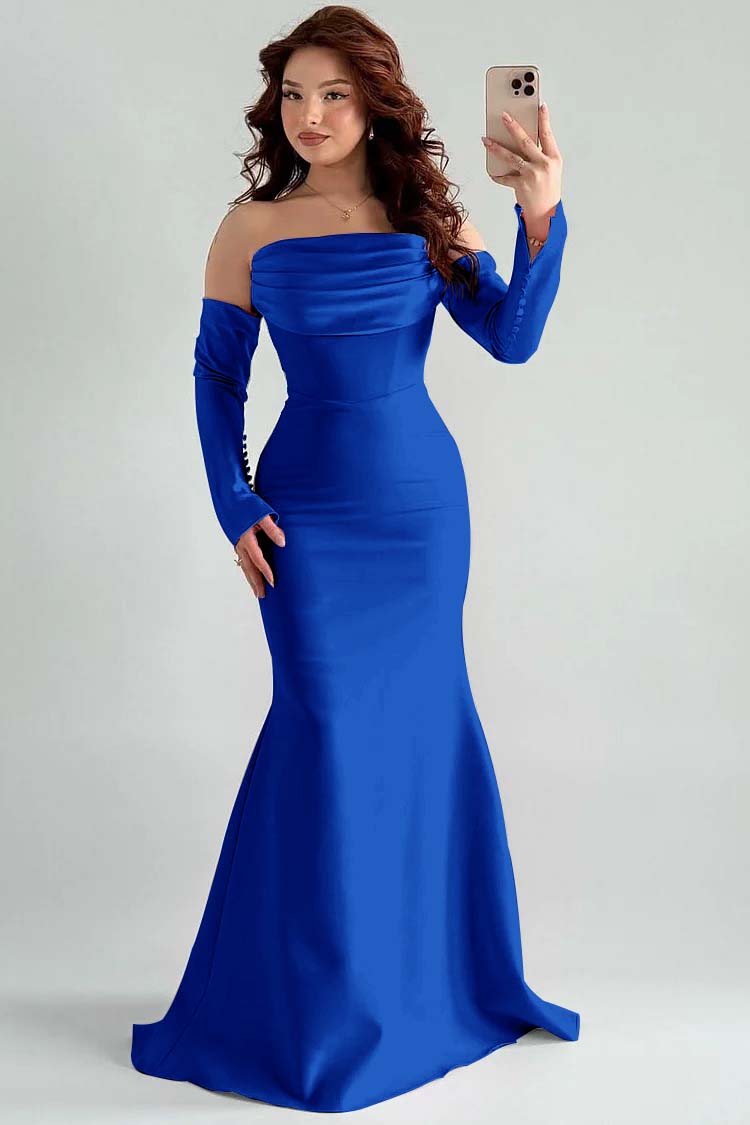 Strapless Long Sleeves Long Mermaid Prom Dress With Pleated XJ0765