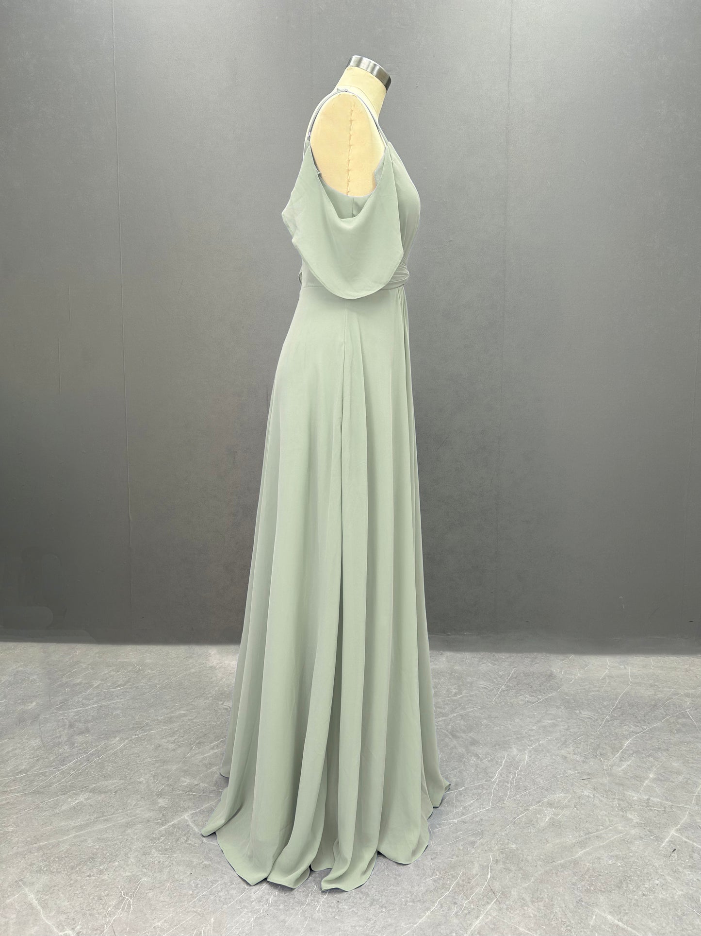 Flowing Straps Sleeveless Bridesmaid Dresses Floor Length with Split CK01