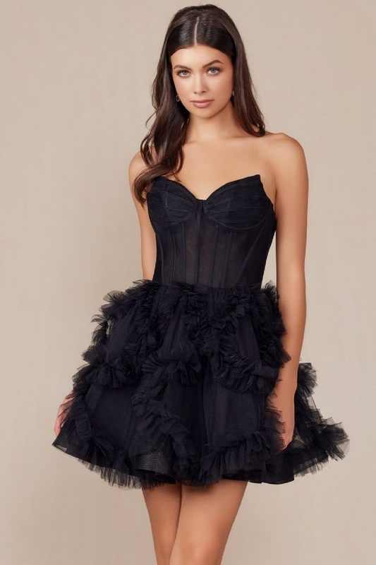 Glamorous Black Strapless Sleeveless Sweetheart Homecoming Dress with Ruffles