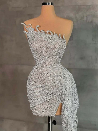 Sleeveless Beading Pleated Short Homecoming Dress With Ruffles HC0135