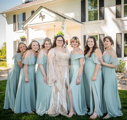 Gentle A Line Off the Shoulder Green Chiffon Bridesmaid Dress Evening Dress SH2795