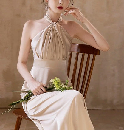 Champagne Elegant Fashion Long Satin Ball Gown Evening Dress Party Dress Bridesmaid Dresses Prom Dress Wedding Mother of the Year Dress gh3998