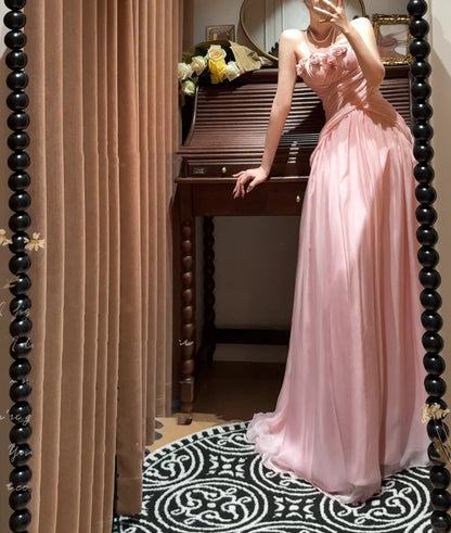 Pink Floral Elegant Long Tulle Prom Dress Evening Dress Party Dress Bridesmaid Dresses gh4461