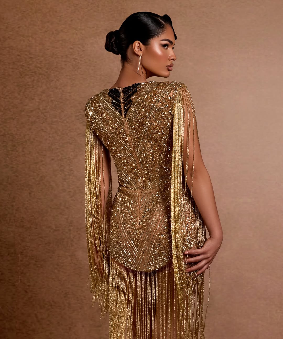 Glamorous Gold Deep V-Neck Fringe Sequins Mini Homecoming Dress YK0203