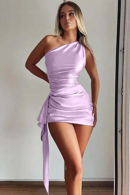 One Shoulder Sleeveless Short Homecoming Dress With Ruffles HC0146