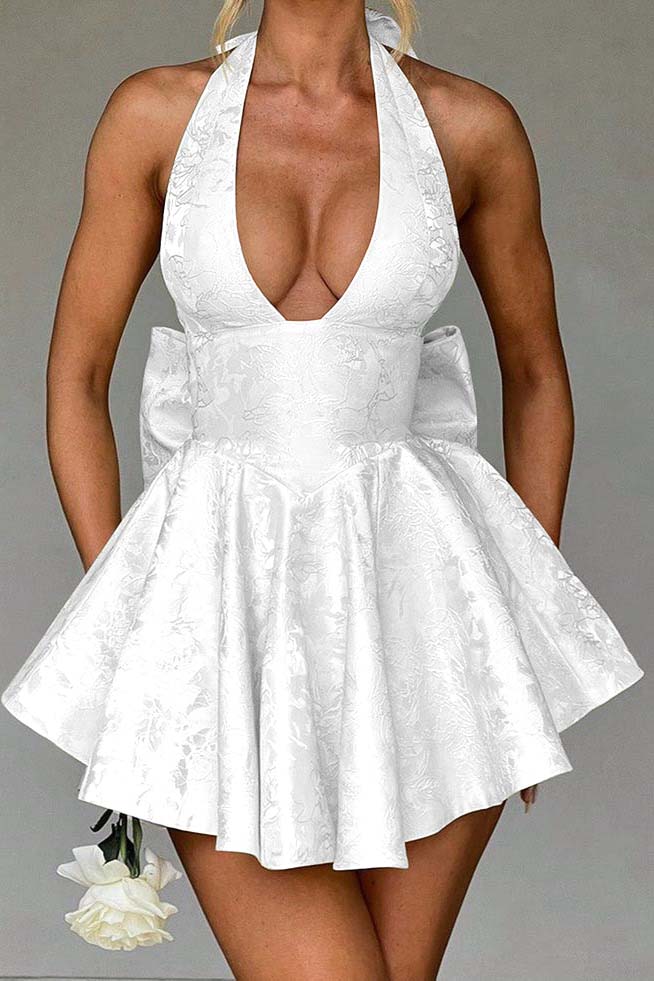 Halter Sleeveless Short Homecoming Dress With Bowknot Embroidery HC0168