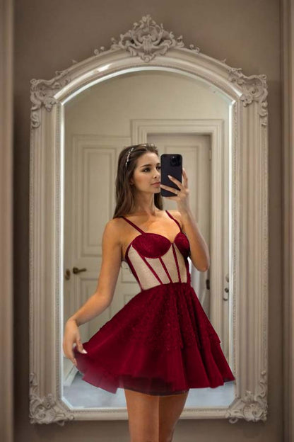 Hellodresses Sky Blue Spaghetti Strap Sweetheart Short Homecoming Dress With Sequins