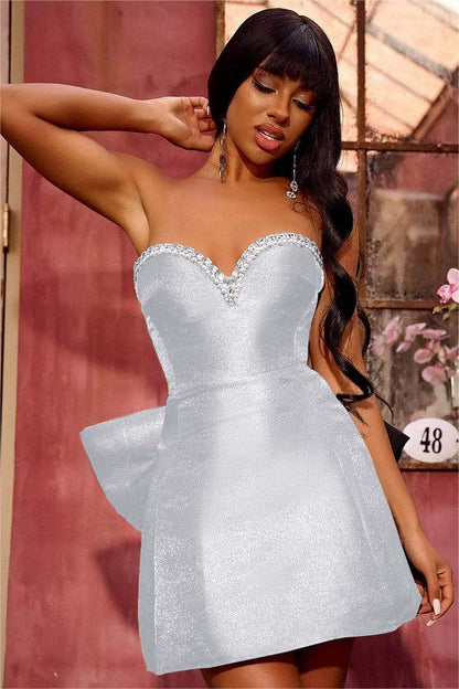 Hellodresses Black Strapless Sweetheart Sleeveless Short Homecoming Dress With Bowknot