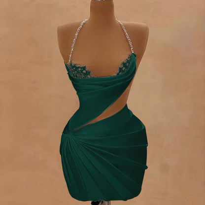 Halter Sleeveless Short Homecoming Dress With Beading Pleated HC0155