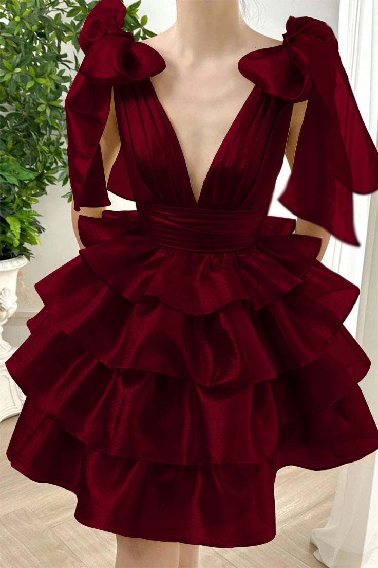 Straps V Neck Sleeveless Short Homecoming Dress With Ruffles HC0172