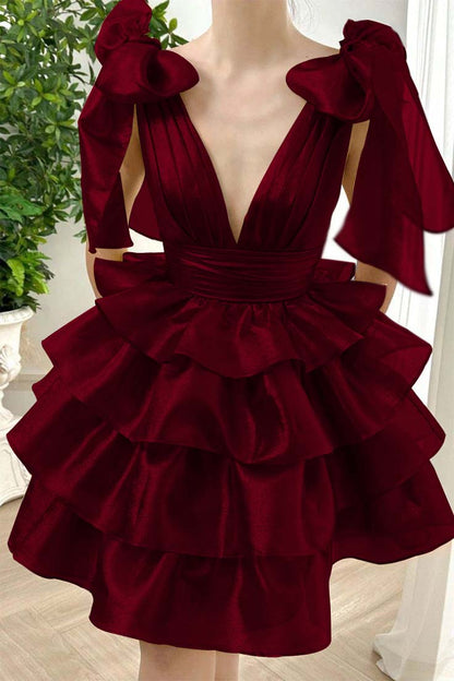 Straps V Neck Sleeveless Short Homecoming Dress With Ruffles HC0172