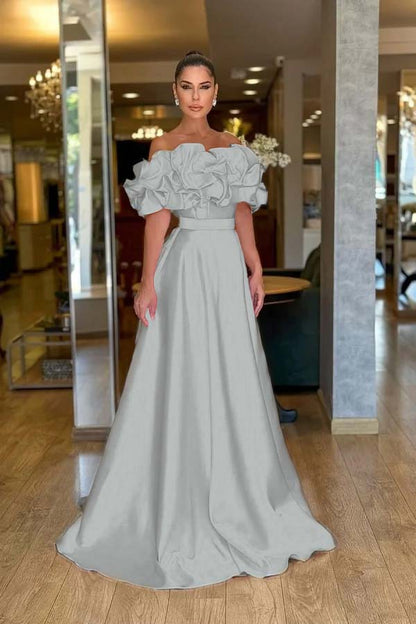 Off the Shoulder Sleeveless A Line Long Prom Dress With Pleated ZT0470