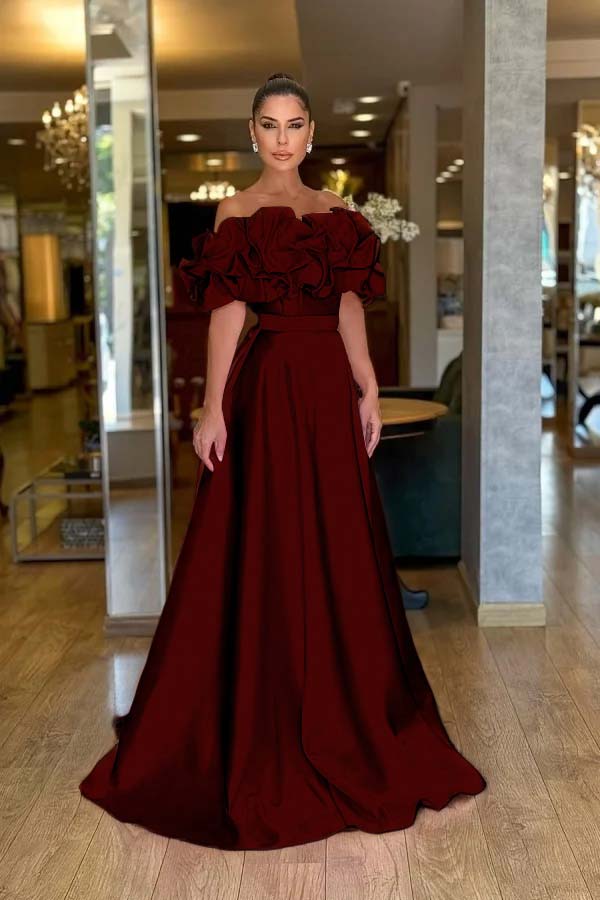 Off the Shoulder Sleeveless A Line Long Prom Dress With Pleated ZT0470