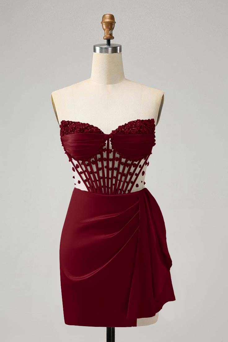 Strapless Sleeveless Pleated Short Homecoming Dress With Beading HC0131