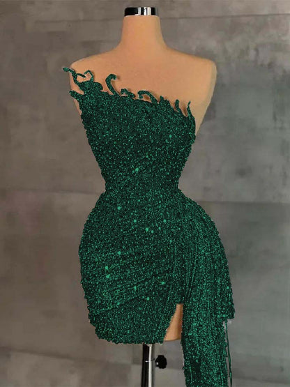 Sleeveless Beading Pleated Short Homecoming Dress With Ruffles HC0135