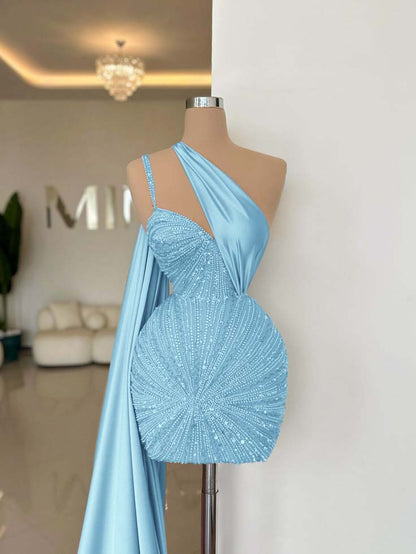 One Shoulder Sleeveless Short Homecoming Dress With Beading HC0152